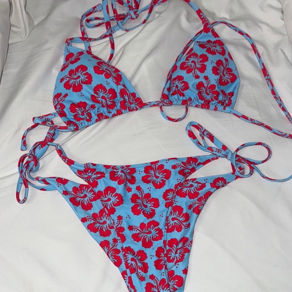 Floral Bikini Set in Blue and Red